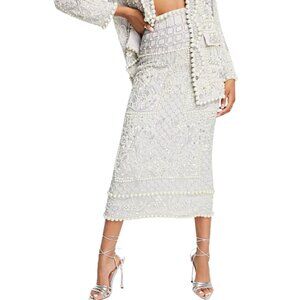 ASOS EDITION Beaded Faux Pearl Midi Skirt Size 0 – High Rise Slim Fit